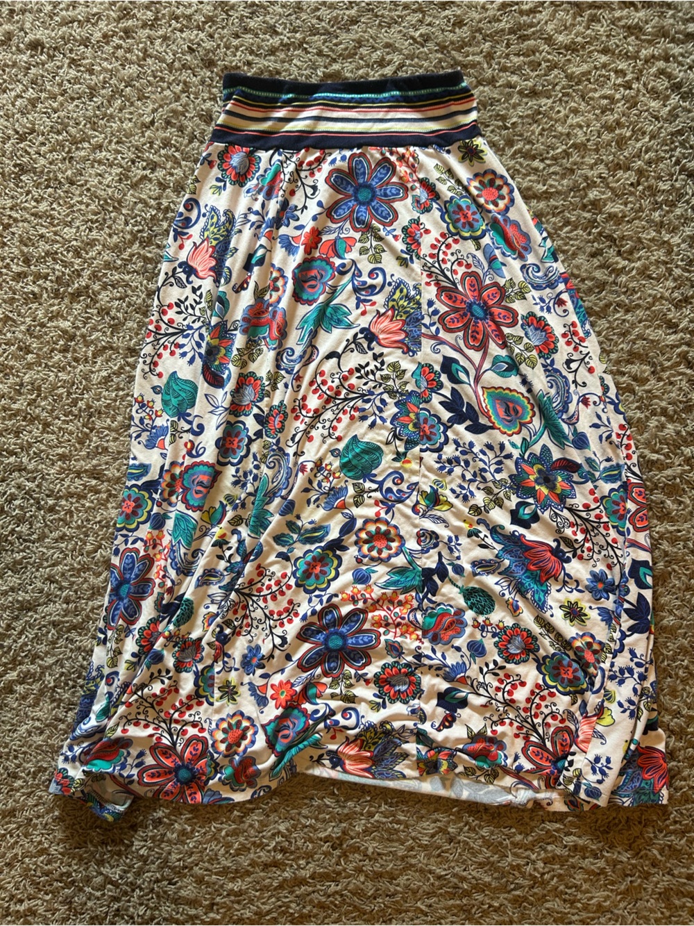 Milly White Maxi Skirt with Multicolor Floral Print